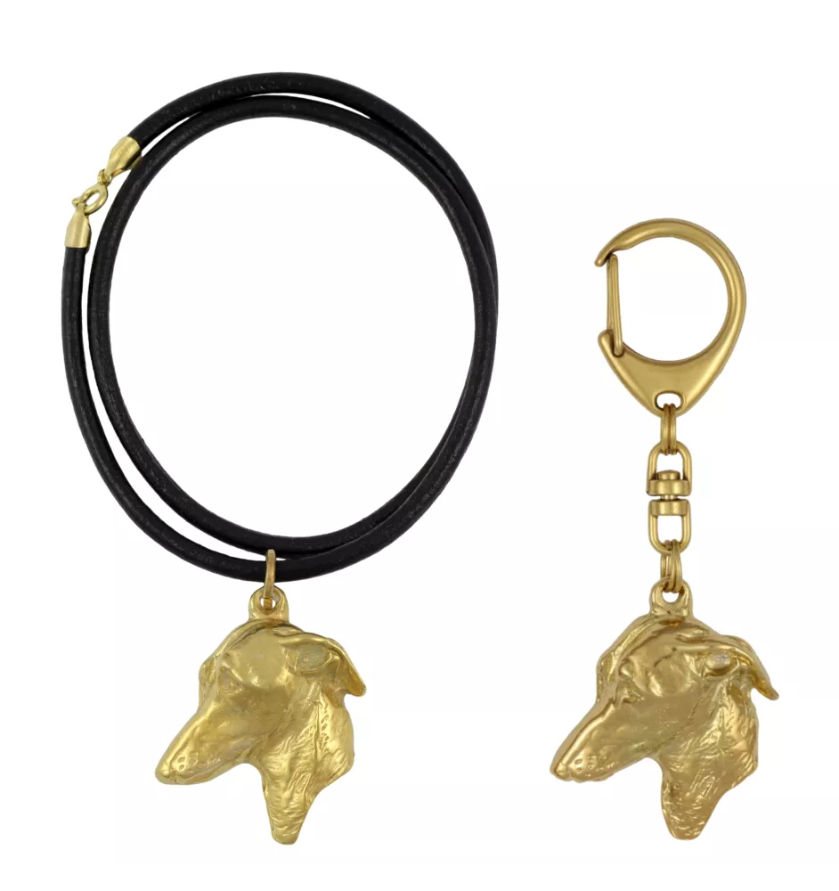 Italienisches Windspiel, Italian Greyhound - Schlüsselanhänger und Halskette mit Hund in einer Box, vergoldetes Produkt von hoher Qualität, Marke Art-Dog