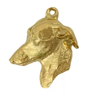 Levrette d'Italie, Petit lévrier italien - porte-clés et collier avec chien dans une boîte, produit plaqué or de haute qualité, marque Art-Dog