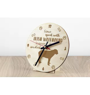 Lévrier irlandais, Irish wolfhound - horloge avec chien, horloge en bois, horloge murale pour les amoureux des chiens, horloge de bureau et étagère, Art-Dog