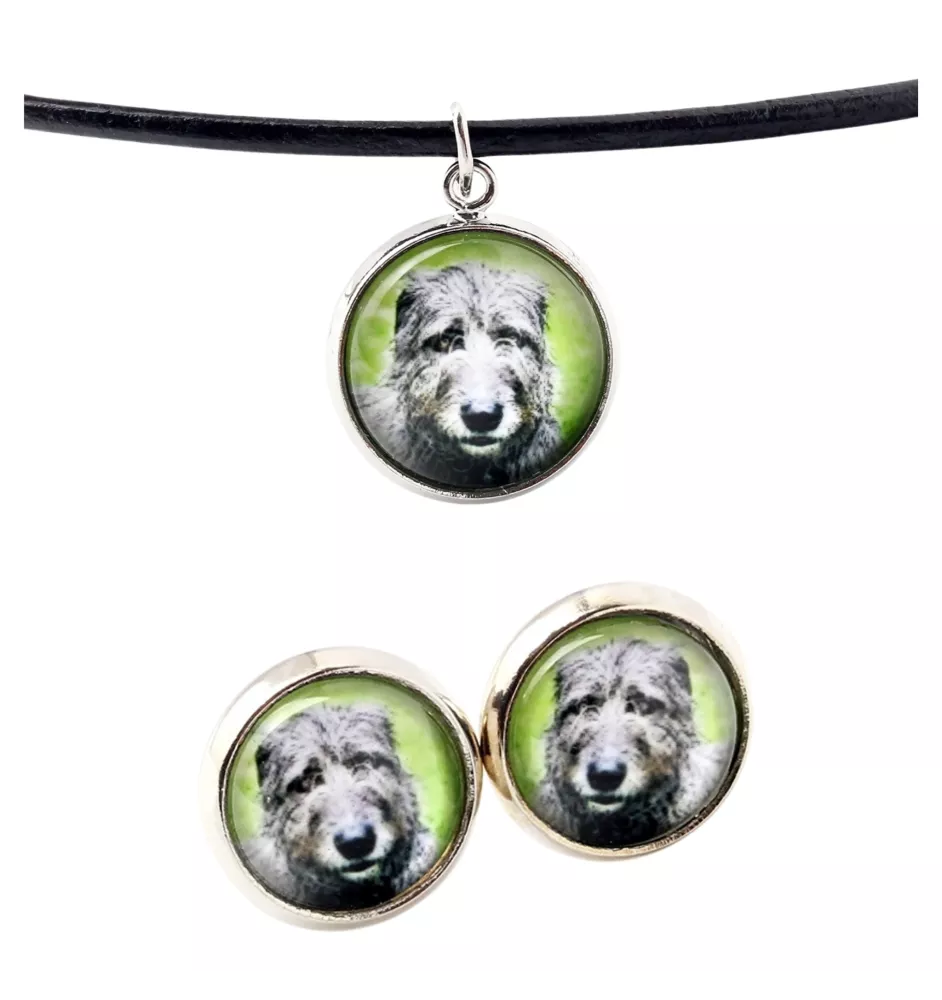 Wilczarz irlandzki naszyjnik i kolczyki ze zdjęciem Art-Dog