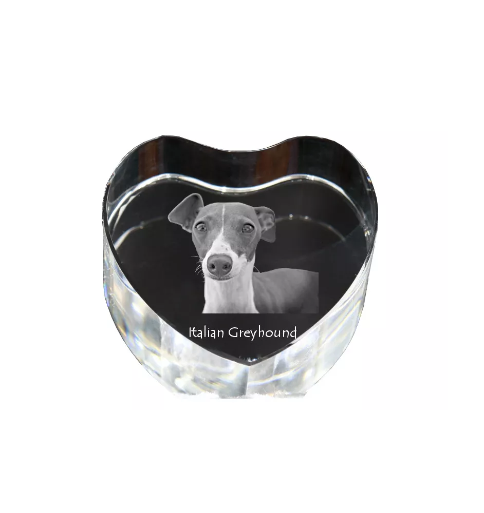 Italian Greyhound, Italian Sighthound - a photo of a dog in crystal, crystal heart, unique photo frame from the Art-Dog brand