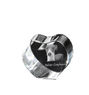 Italian Greyhound, Italian Sighthound - a photo of a dog in crystal, crystal heart, unique photo frame from the Art-Dog brand