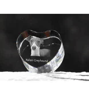 Italienisches Windspiel, Italian Greyhound - Hundebild im Kristall, Kristallherz, einzigartiger Bilderrahmen der Marke Art-Dog