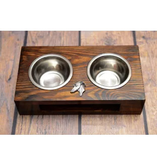 Italian Greyhound, Italian Sighthound - wooden stand with bowls for a dog, steel dog bowls, a gift for adopting a dog from the Art-Dog brand