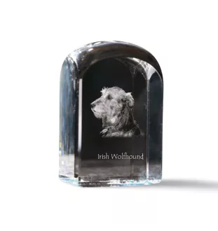 Irish Wolfhound - crystal cube with a photo, photo of a dog in crystal, cubic paperweight from Art-Dog brand