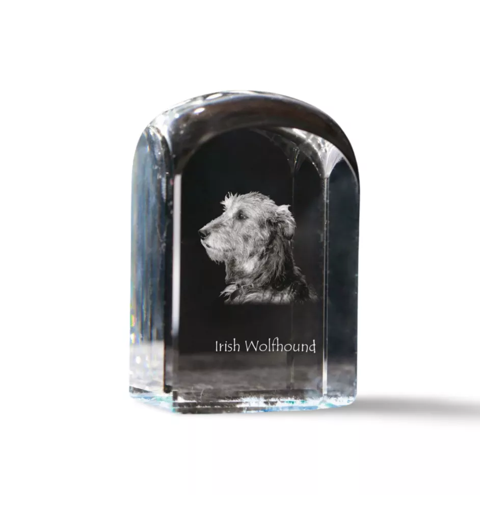 Lévrier irlandais, Irish wolfhound - un cube de cristal avec une photo, une photo de chien dans le cristal, un presse-papiers cubique de la marque Art-Dog