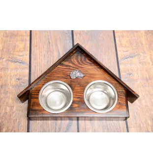 Irish Wolfhound - wooden stand with bowls for a dog, decorative dog bowls, a gift for adopting a dog from the Art-Dog brand