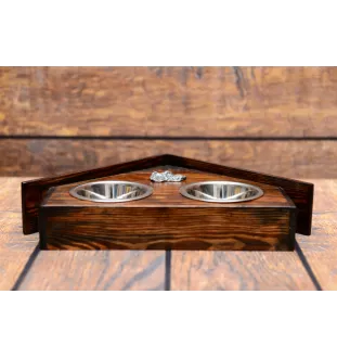 Irish Wolfhound - wooden stand with bowls for a dog, decorative dog bowls, a gift for adopting a dog from the Art-Dog brand