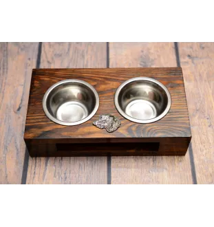 Irish Wolfhound I - wooden stand with bowls for a dog, steel dog bowls, a gift for adopting a dog from the Art-Dog brand