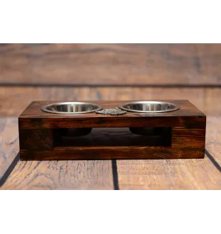 Irish Wolfhound I - wooden stand with bowls for a dog, steel dog bowls, a gift for adopting a dog from the Art-Dog brand