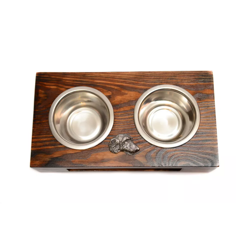 Irish Wolfhound - wooden stand with bowls for a dog, steel dog bowls, a gift for adopting a dog from the Art-Dog brand