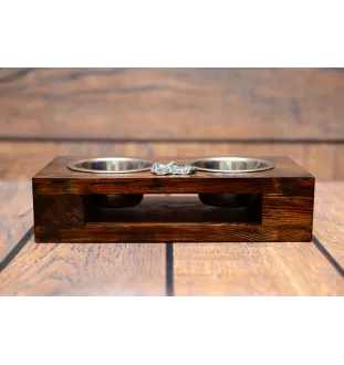 Irish Wolfhound - wooden stand with bowls for a dog, steel dog bowls, a gift for adopting a dog from the Art-Dog brand