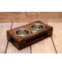 Irish Wolfhound - wooden stand with bowls for a dog, steel dog bowls, a gift for adopting a dog from the Art-Dog brand
