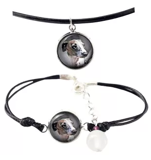 Levrette d'Italie, Petit lévrier italien - ensemble de bijoux avec votre photo, ensemble fait à la main, bracelet et collier de la marque Art.-Dog