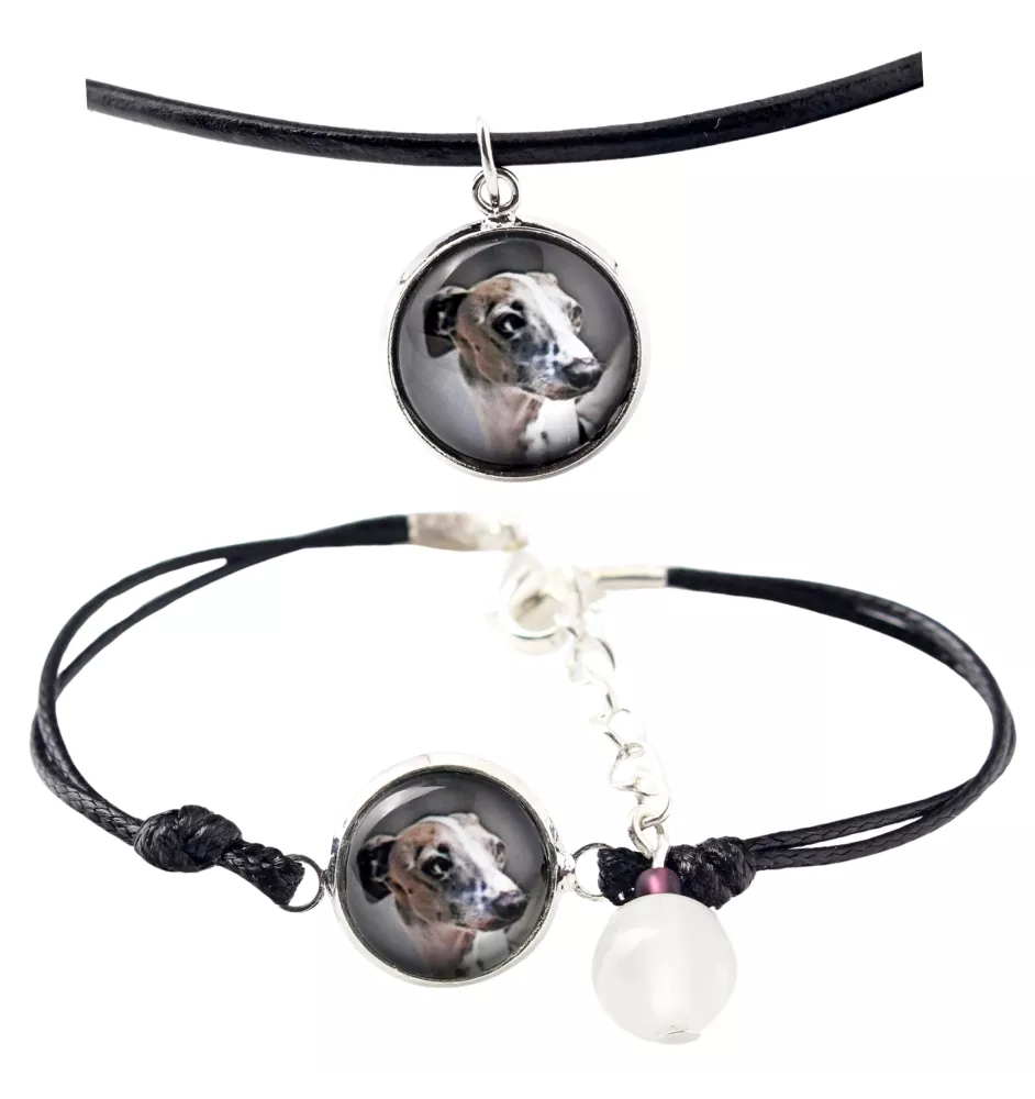Levrette d'Italie, Petit lévrier italien - ensemble de bijoux avec votre photo, ensemble fait à la main, bracelet et collier de la marque Art.-Dog