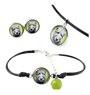 Lévrier irlandais, Irish wolfhound - ensemble de bijoux dans une boîte, collier, boucles d'oreilles, bracelet, produits de la marque Art-Dog