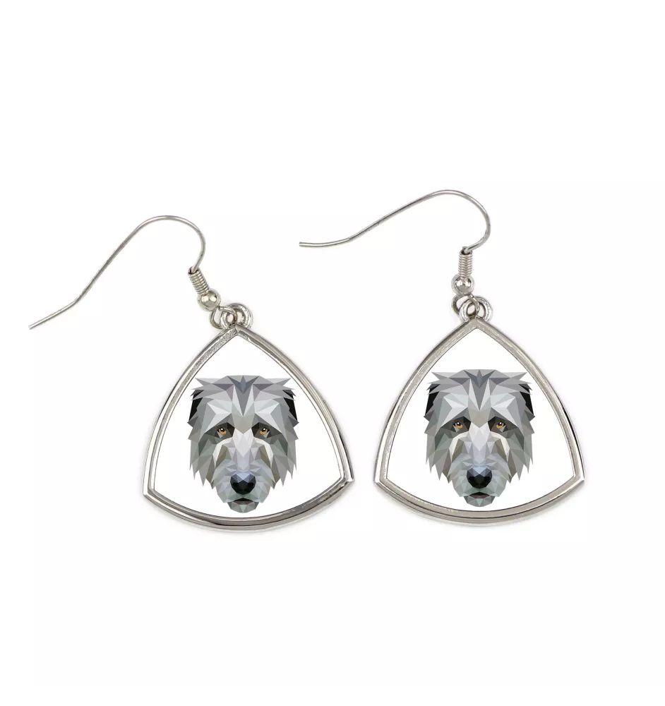 Lévrier irlandais, Irish wolfhound - boucles d'oreilles avec une photo et un motif de chien géométrique Art-Dog