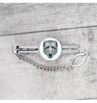 Irischer Wolfshund, Irish Wolfhound - geometrische Krawattennadel mit Bild und Schriftzug von Art-Dog
