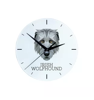 Irish Wolfhound - geometric wall clock with a picture and the brand name Art-Dog