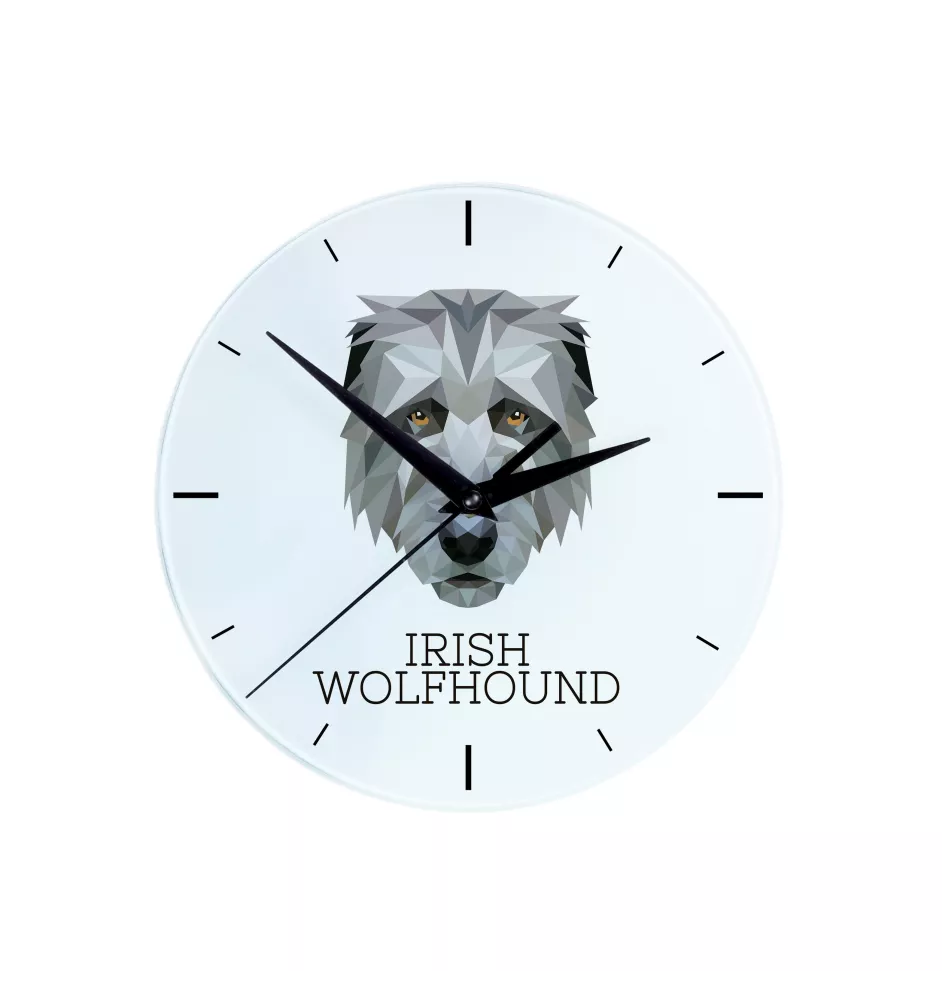 Irish Wolfhound - geometric wall clock with a picture and the brand name Art-Dog