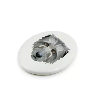 Irischer Wolfshund, Irish Wolfhound - Fliese mit geometrischem Bild und Schriftzug der Marke Art-Dog