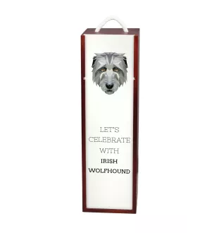 Irischer Wolfshund, Irish Wolfhound - geometrische Box mit einem Bild und Schriftzug für Wein der Marke Art-Dog
