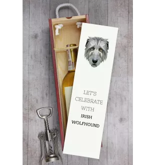 Irischer Wolfshund, Irish Wolfhound - geometrische Box mit einem Bild und Schriftzug für Wein der Marke Art-Dog