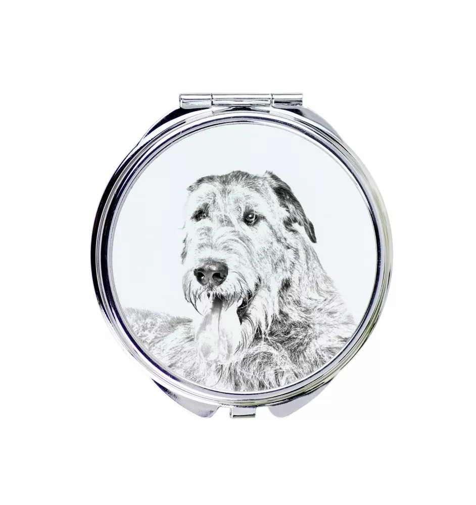 Irish Wolfhound - Pocket mirror with a dog, personalized mirror for a purse, compact mirror with Art-Dog brand print.