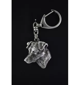 Jack Russell Terrier - Porte-clés argenté avec un chien dans une boîte cadeau, décoration de sac à main, pendentif de sac à dos par la marque Art-Dog