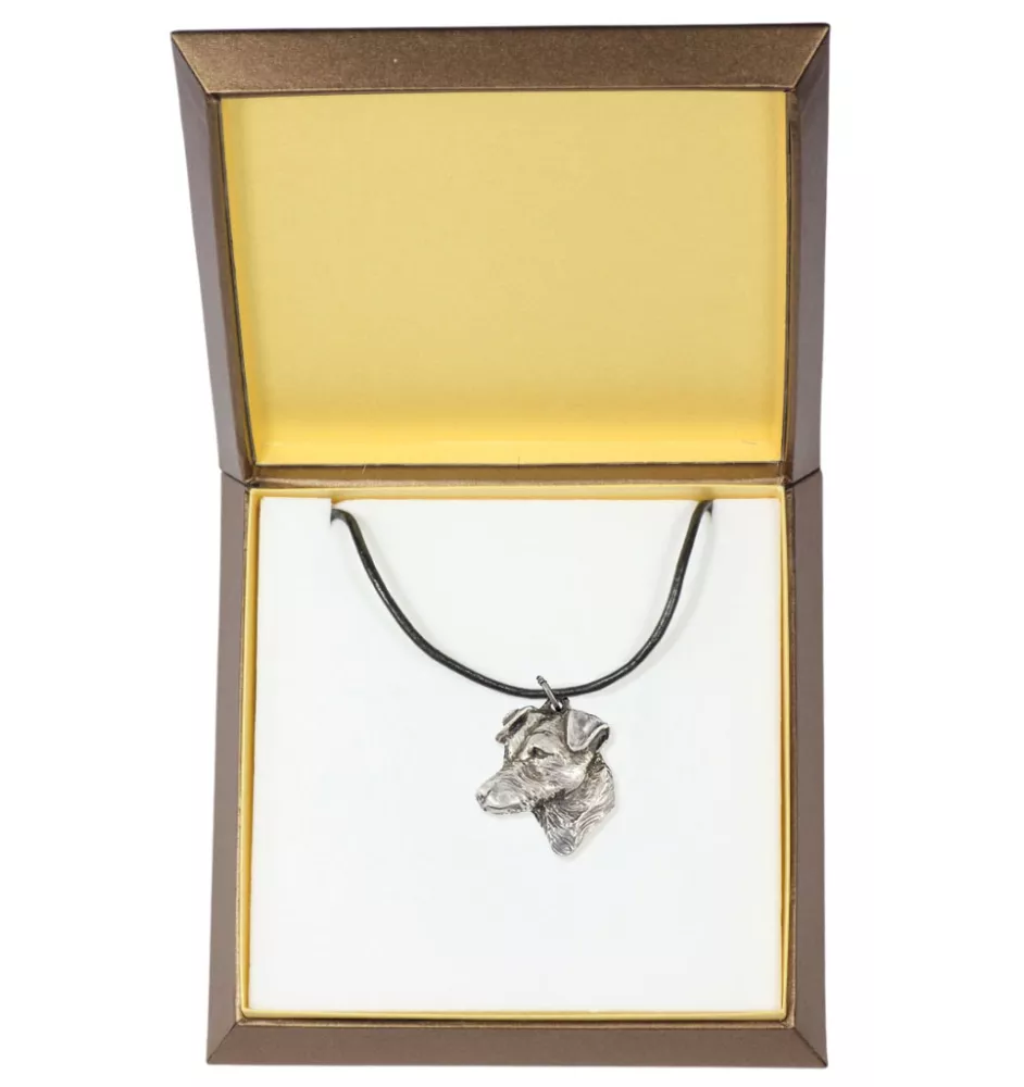 Jack Russell Terrier - Hundehalsband in Geschenkbox, versilbertes Medaillon für Hundefans, markanter Anhänger der Marke Art-Dog