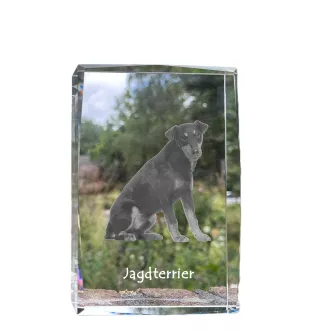 Jagdterrier - Kristall mit einem Hundebild, Bild im Glas, moderne Ausstellung des Art-Dog-Bildes.