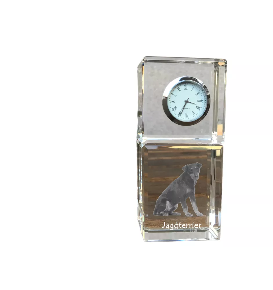 Jagdterrier - Kristalluhr mit Foto, Hundebild im Kristall, personalisierte Schreibtischuhr von Art-Dog.