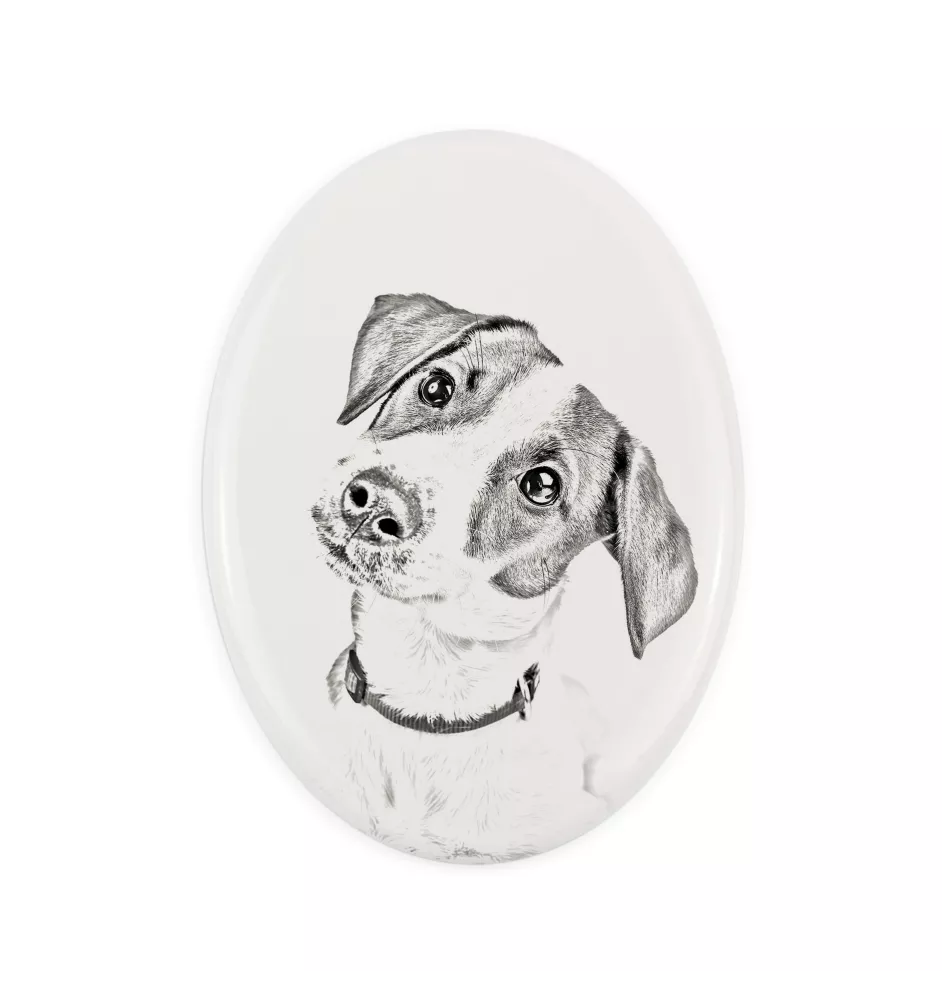 Jack Russell Terrier - commemorative plaque with a photo of a dog, tombstone with a print, personalized oval plaque from the Art-Dog brand