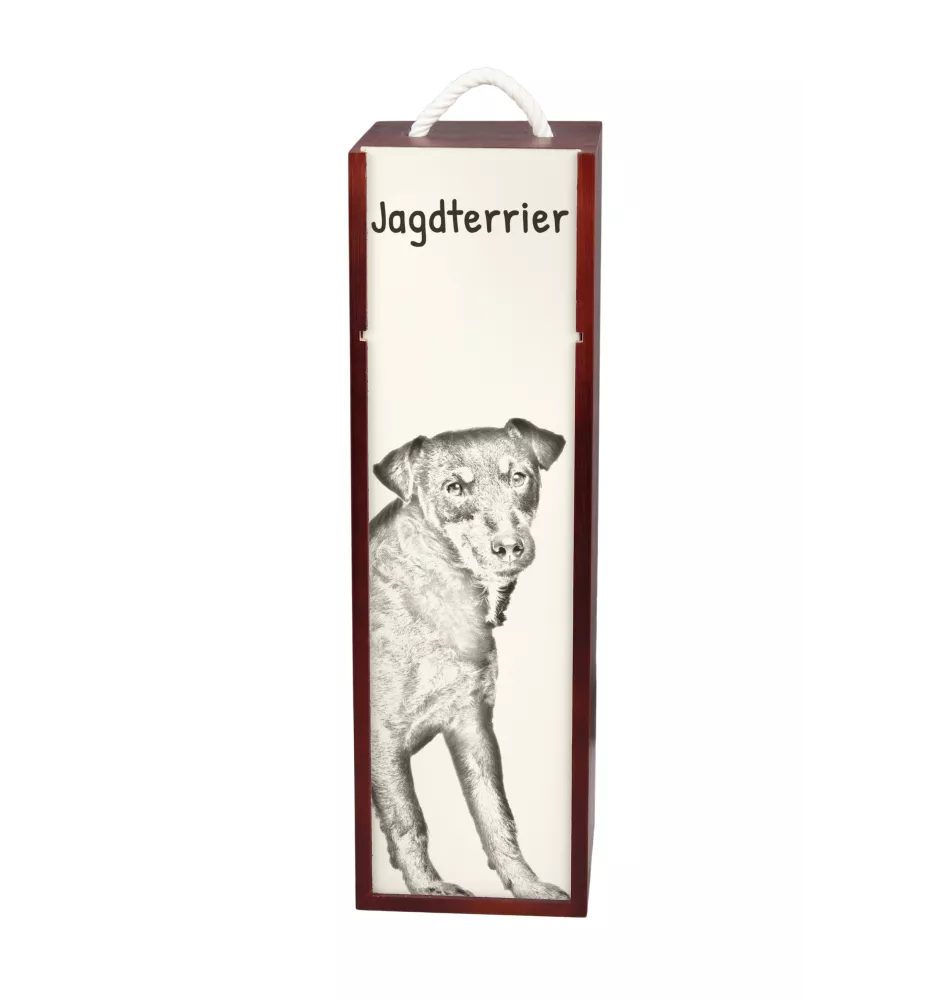 Jagdterrier - wine box with a dog, alcohol box with graphics, personalized gift box from the Art-Dog brand