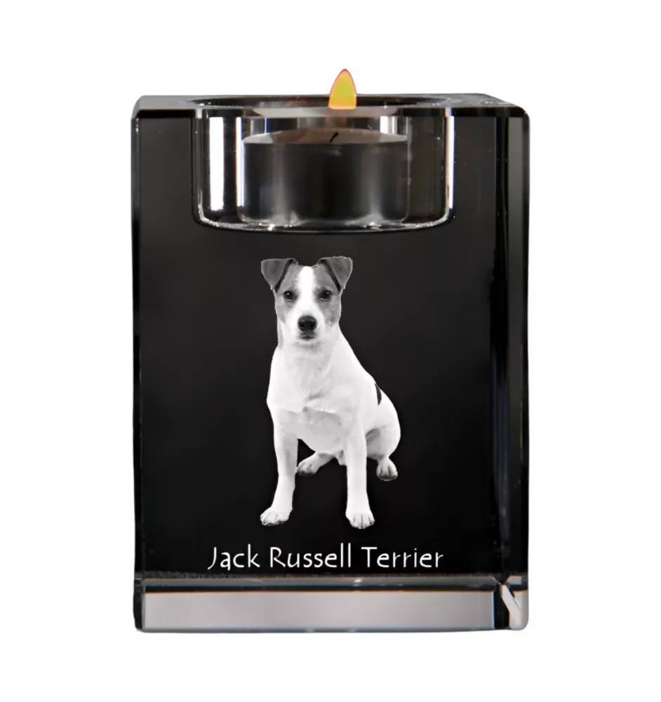 Jack Russell Terrier - Bougeoir avec photo de chien, porte bougie en cristal, cadeau personnalisé par la marque Art-Dog