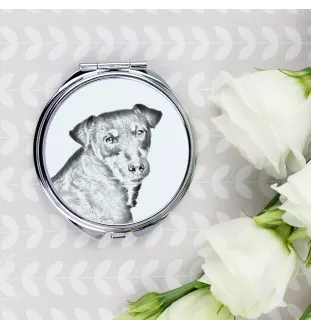 Jagdterrier - Taschenspiegel mit Hund, personalisierter Taschenspiegel, kompakter Spiegel mit Art-Dog-Logo