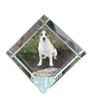 Jack Russell Terrier - un cube de cristal avec une photo, une photo de cheval dans le cristal, un presse-papiers cubique de la marque Art-Dog