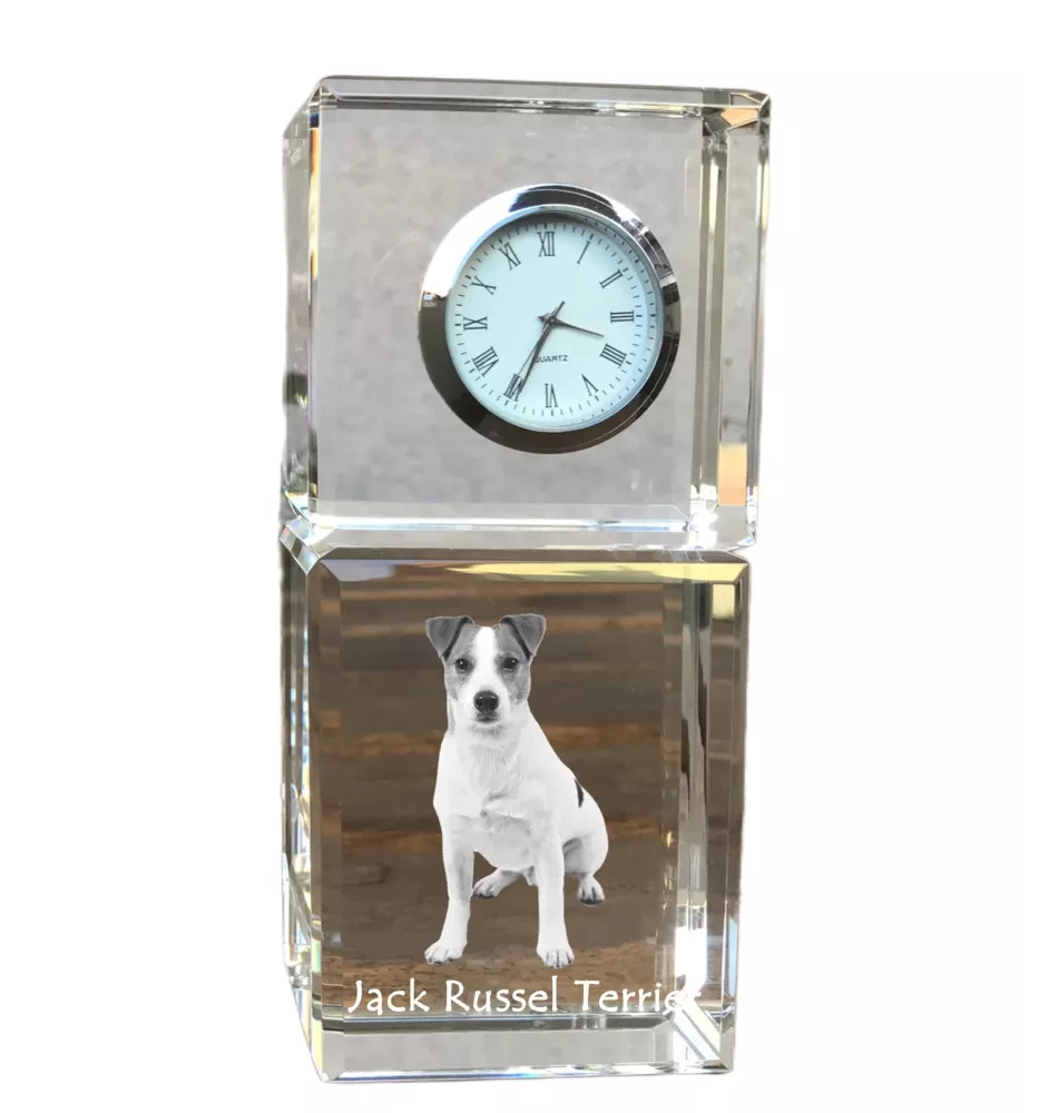 Jack Russell Terrier - Kristalluhr mit Foto, Hundebild im Kristall, personalisierte Schreibtischuhr von Art-Dog.