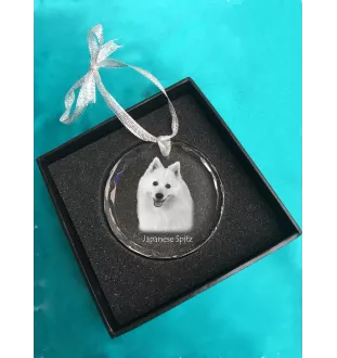 Spitz japonais - boule de Noël en cristal avec une photo, photo de chien dans le cristal, décoration personnalisée pour sapin de Noël de la marque Art-Dog