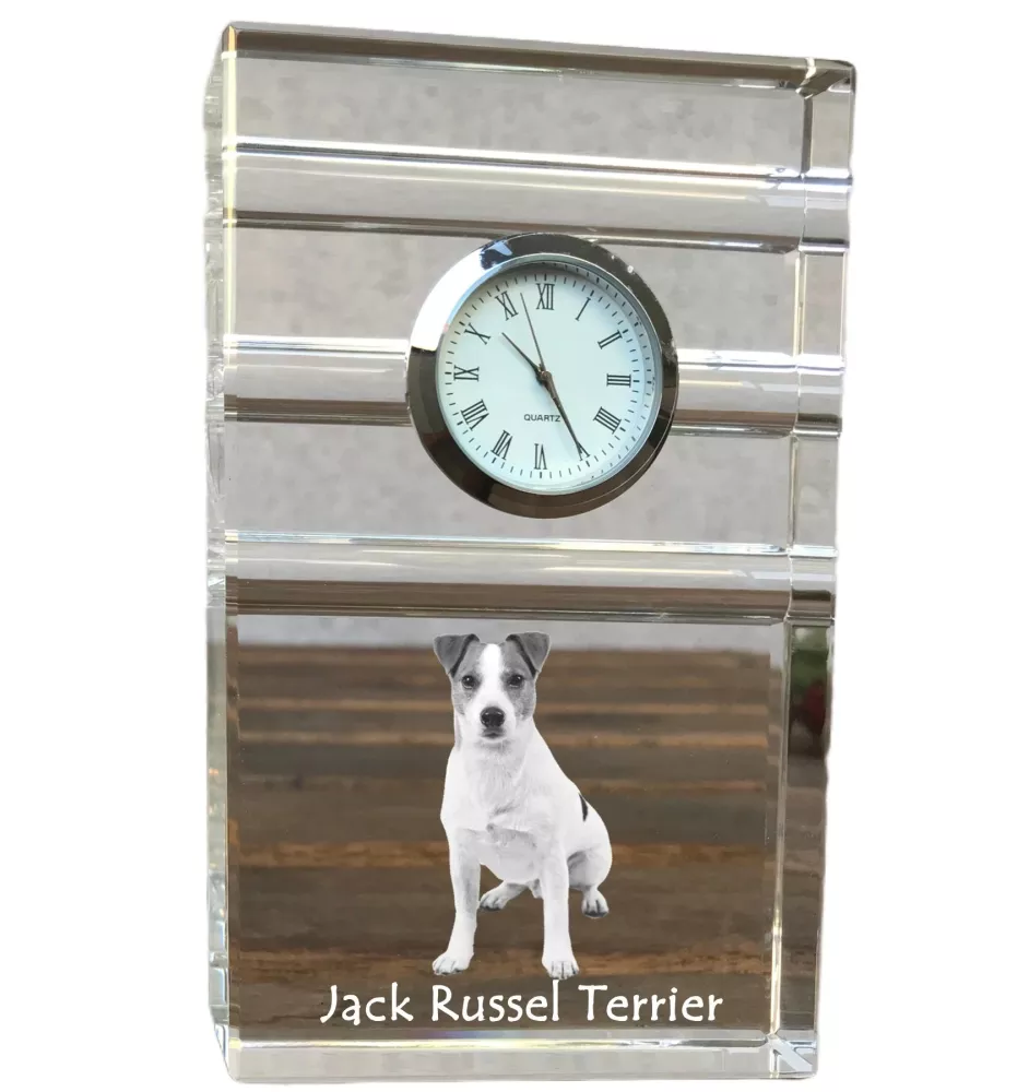 Jack Russell Terrier - Glasuhr mit Foto, Foto eines Hundes im Kristall, personalisierte Tischuhr für das Büro der Marke Art-Dog