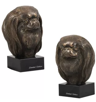 Épagneul japonais, Chin - Statue de chien, buste sur socle en pierre, sculpture, trophée pour exposition canine par la marque Art-Dog