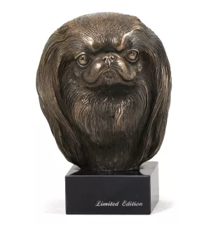 Épagneul japonais, Chin - Statue de chien, buste sur socle en pierre, sculpture, trophée pour exposition canine par la marque Art-Dog