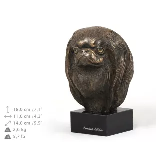 Épagneul japonais, Chin - Statue de chien, buste sur socle en pierre, sculpture, trophée pour exposition canine par la marque Art-Dog