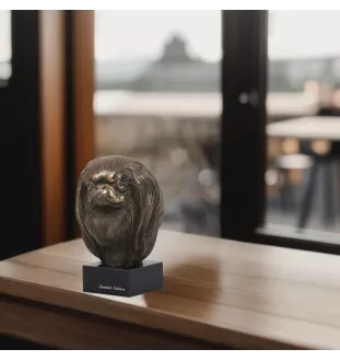 Épagneul japonais, Chin - Statue de chien, buste sur socle en pierre, sculpture, trophée pour exposition canine par la marque Art-Dog