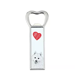 Japanese Spitz, Nihon Supittsu - bottle opener with a dog, personalized fridge opener, unique gift for a man by Art-Dog brand