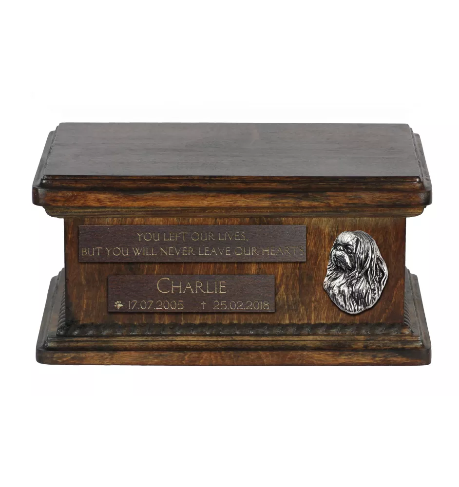 Japanese Chin, Japanese Spaniel - wooden urn for dog ashes, personalized urn with engraving, small urn for dog ashes from the Art-Dog brand