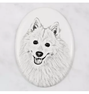 Japan-Spitz, Japanischer Spitz, Nihon Supittsu - Gedenktafel mit einem Foto eines Hundes, Grabplatte mit Druck, personalisierte ovale Platte der Marke Art-Dog