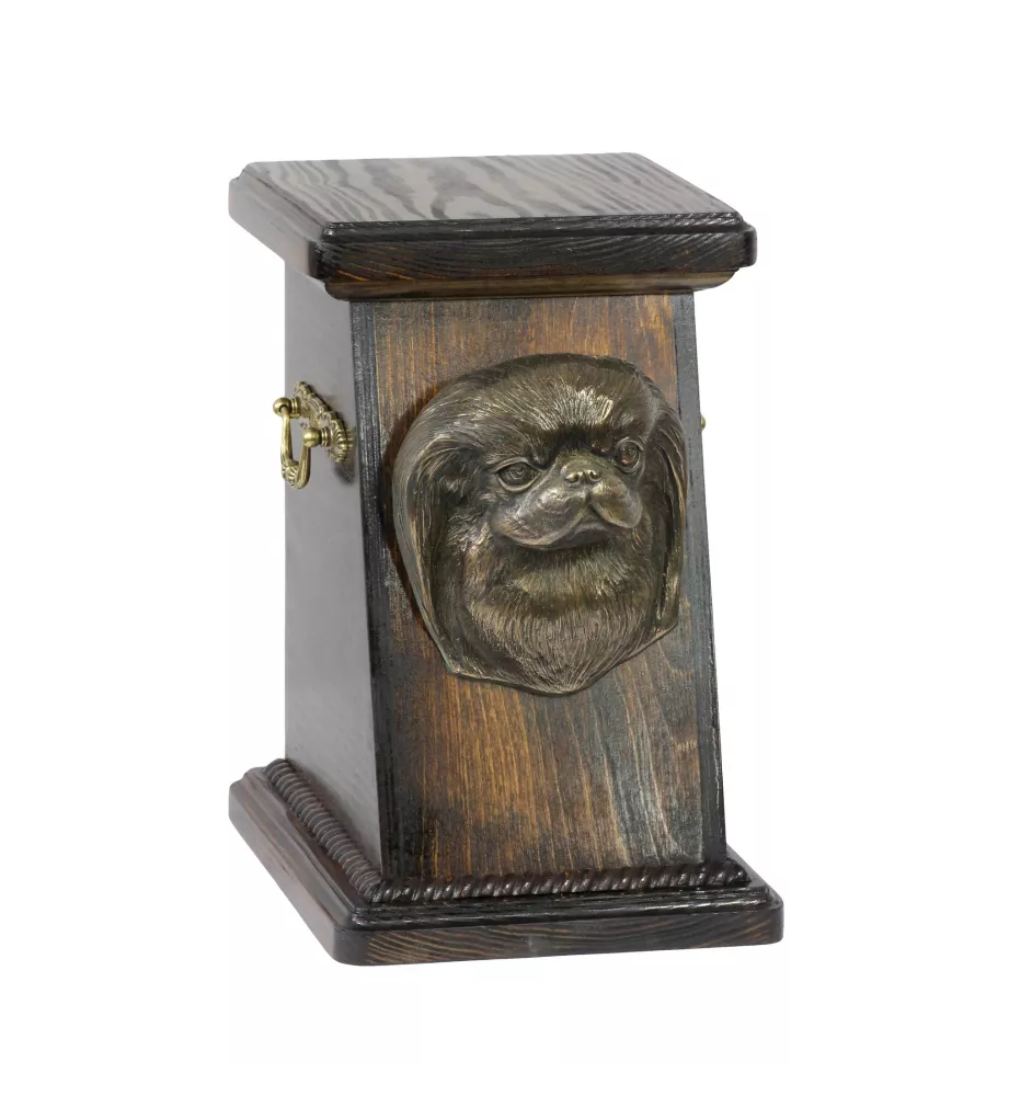 Japan Chin eine Ascheurne für Hunde, eine elegante Urne mit einer Statue, eine Gedenkurne mit dem Porträt eines Hundes von der Marke Art-Dog