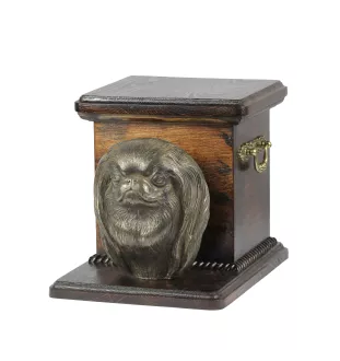 Japan Chin - Eine Urne für die Asche eines Hundes mit einer Statuette, eine elegante Urne für einen Hund, eine außergewöhnliche Urne mit dem Porträt eines Hundes von der Marke Art-Dog.