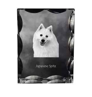 Japan-Spitz, Japanischer Spitz, Nihon Supittsu - Kristall mit einem Hundebild, Glasstatuette mit einem Bild, einzigartiger Bilderrahmen der Marke Art-Dog